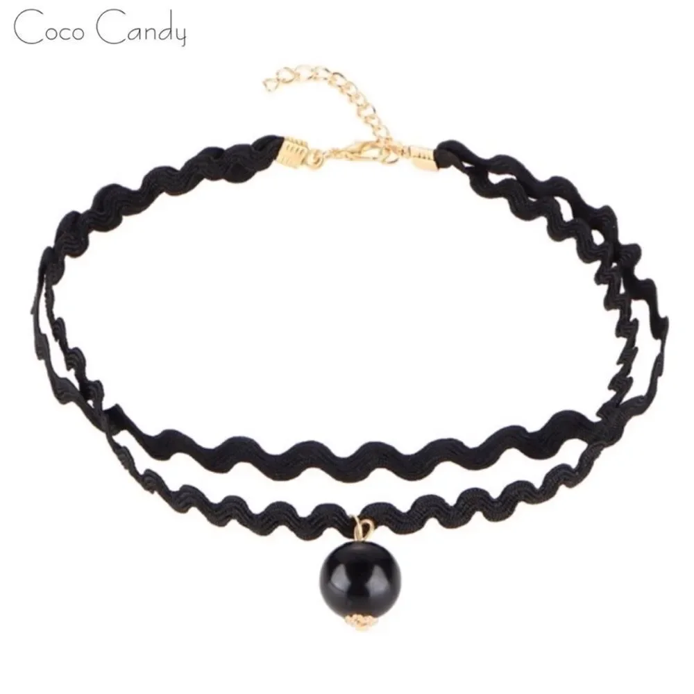 🆕Black Pearl Pendant Wave Lace Choker Necklace